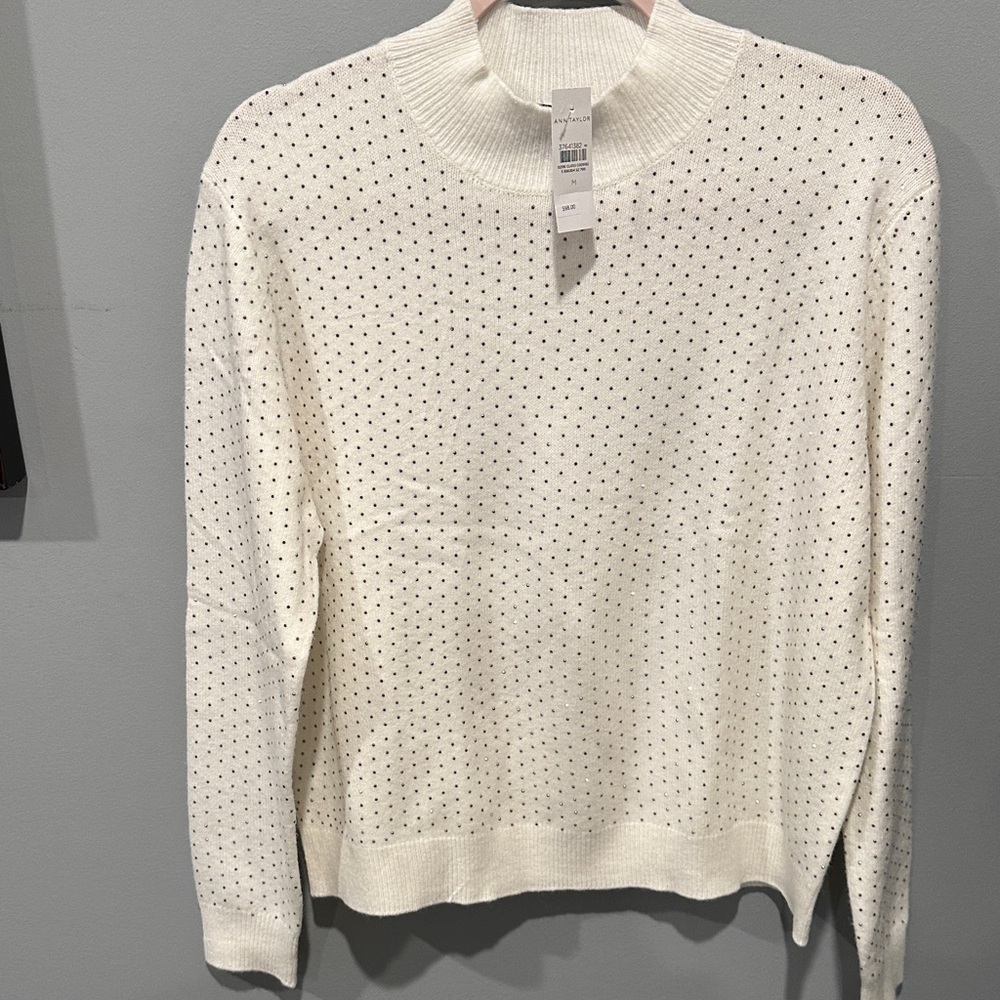 Ann Taylor Ivory Sweater with bling silver dots